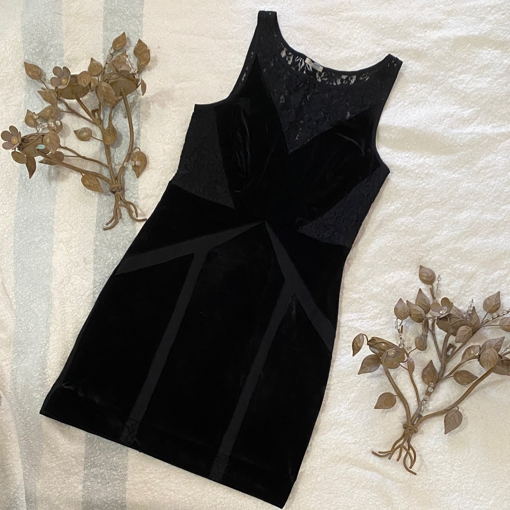 Urban Outfitters (Ecoté) Velour Black Lace Sleeveless Dress